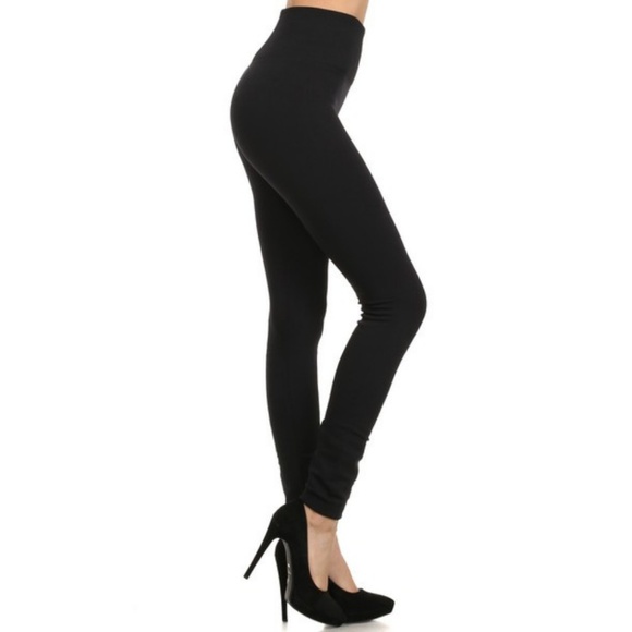 Pants - Long Stretchy High Waist Fleece Leggings Skinny BK
